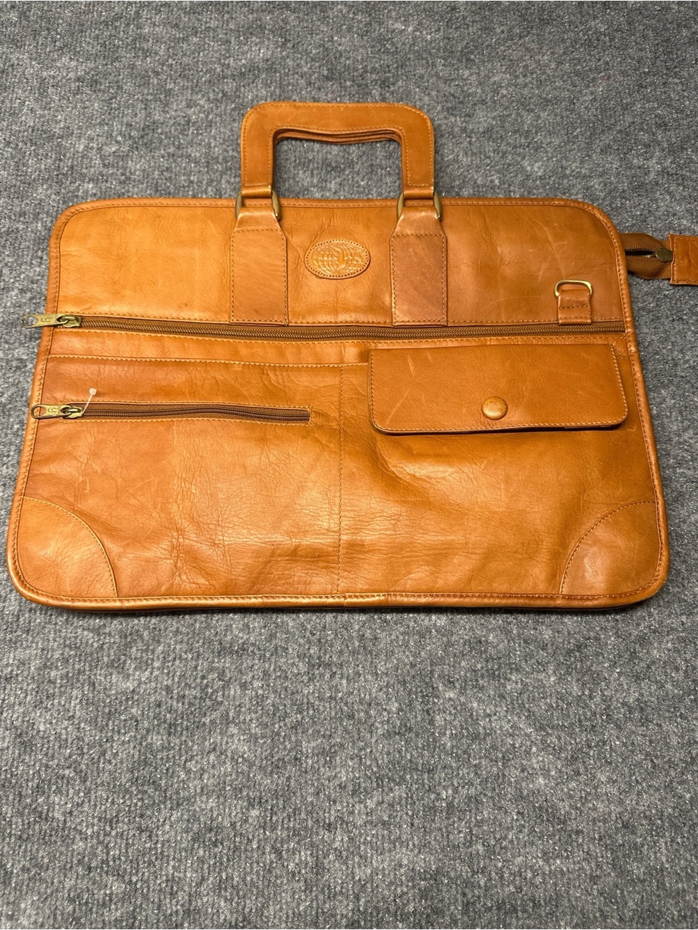 Vintage Classic Tan Leather Laptop Briefcase with Front Pockets 100% genuine l